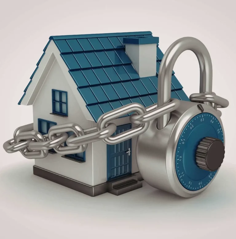 An image of a model house surrounded by a silver chain and padlock depicting home security maidstone