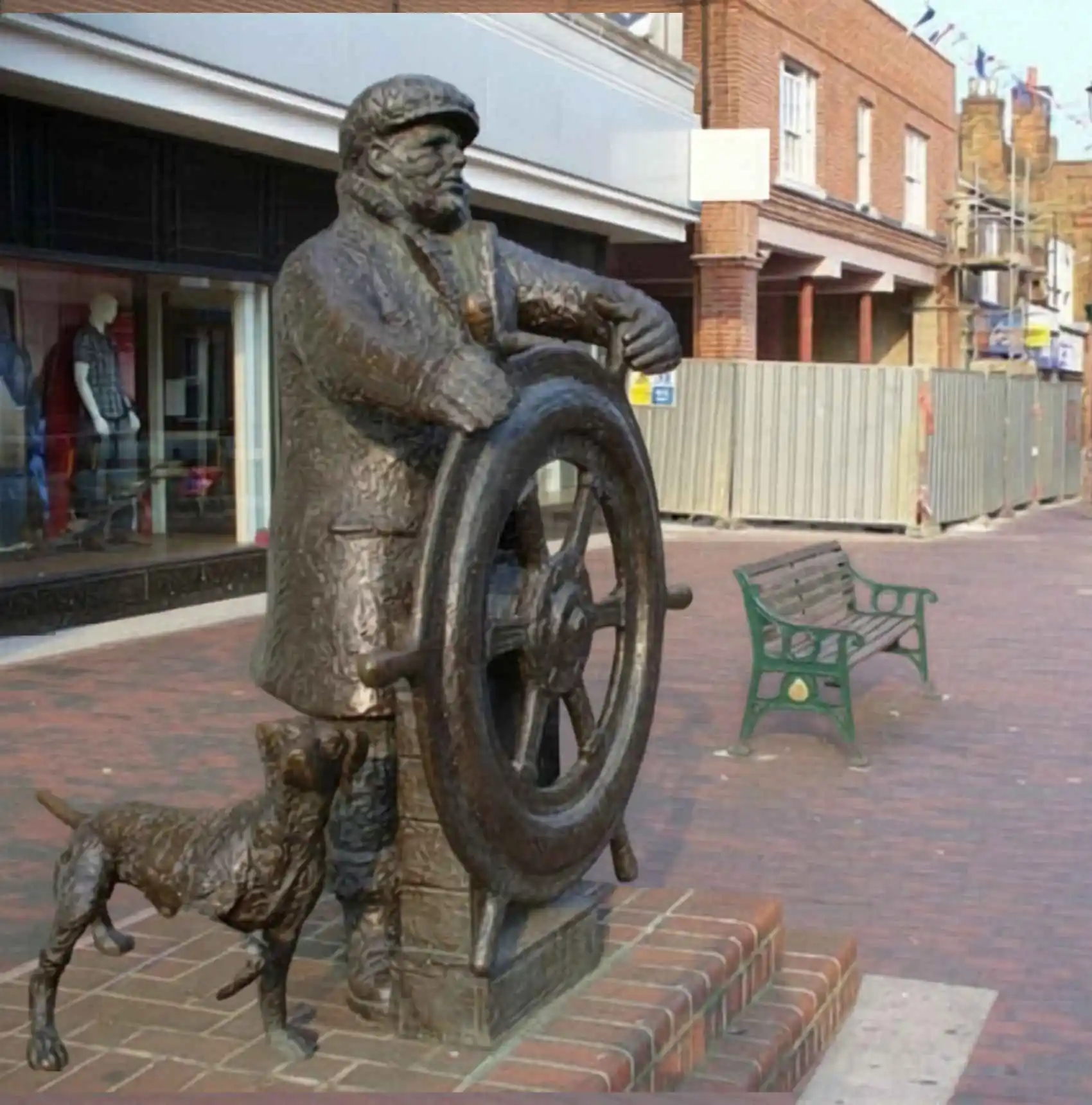 Historic Bronze Mariner and his dog in Sittingbourne high street benefitting from CCTV installation in Sittingbourne, Kent