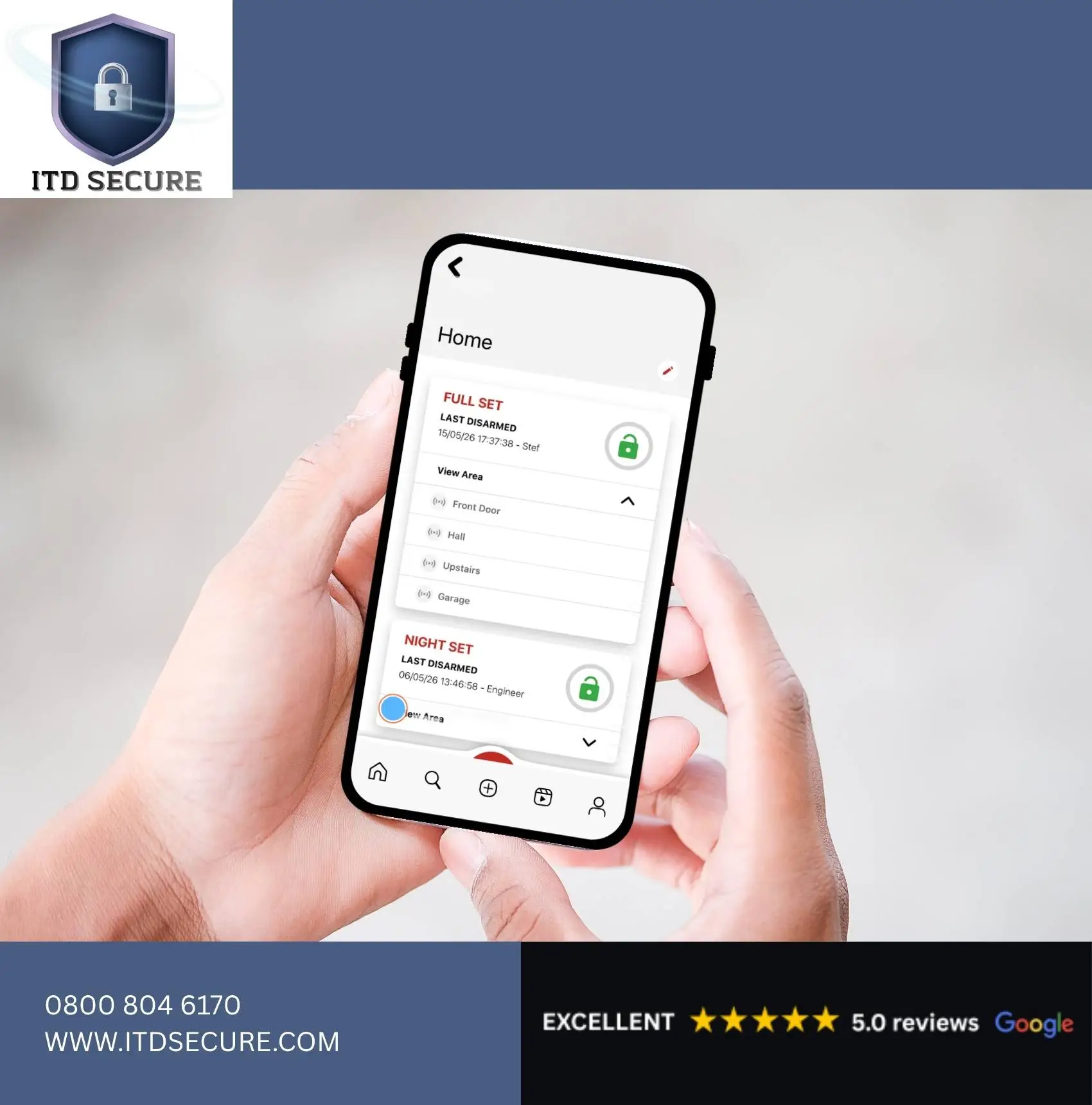 Pyronix Home control burglar alarm panel showing different zone set options by ITD Secure