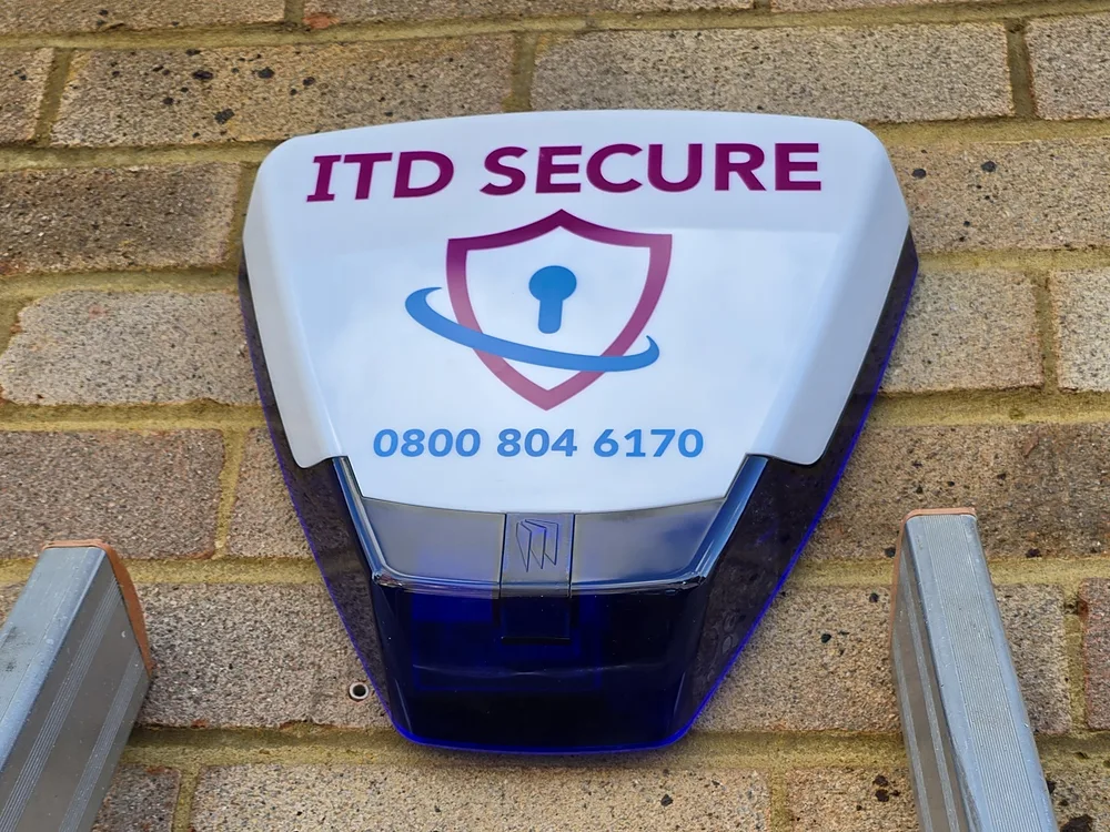 ITD Secure wireless external alarm sounder fitted on a brick wall in Kent